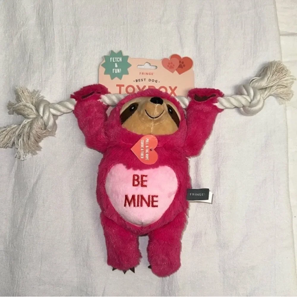 FRINGE Valentine’s Day Plush BE MINE Sloth Fetch & Fun Squeaky Dog Toy